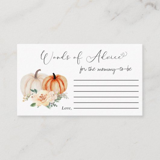 Pompoen Bloemen Woorden van Advies Baby shower Informatiekaartje (Voorkant)