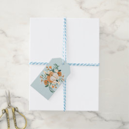 Pompoen Bloemenval kleuren blauw, Cadeaulabel