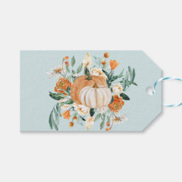 Pompoen Bloemenval kleuren blauw, Cadeaulabel