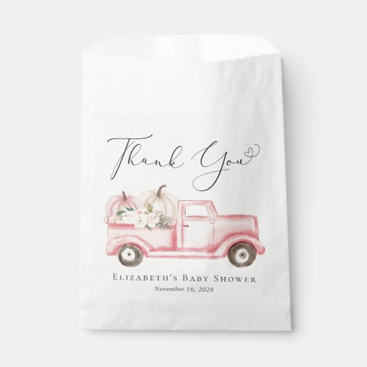 Pompoen Bloemenwagen Baby Meisje Douche Dank u Bedankzakje (Voorkant)