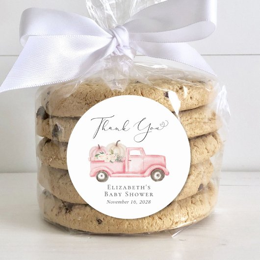 Pompoen Bloemenwagen Baby Meisje Douche Dank u Ronde Sticker