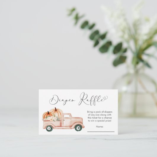 Pompoen Bloemenwagen Baby shower Luier Raffle Informatiekaartje (Staand voorkant)