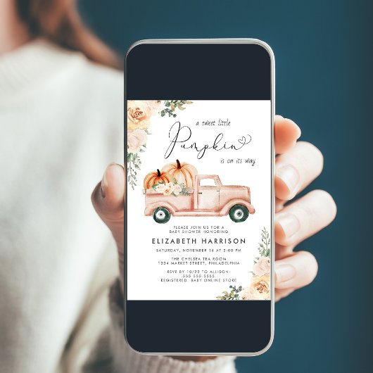 Pompoen Bloemenwagen Waterverf Baby shower Kaart