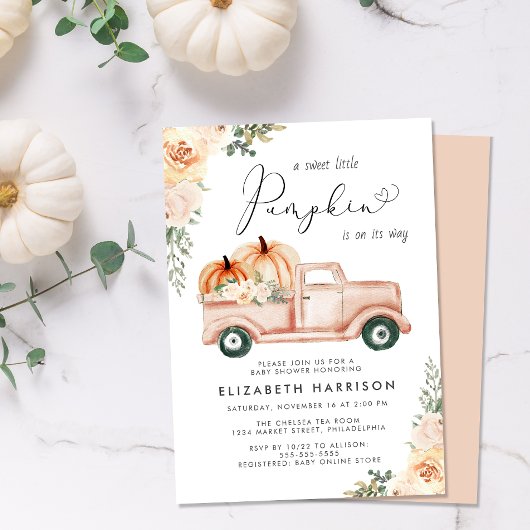 Pompoen Bloemenwagen Waterverf Baby shower Kaart