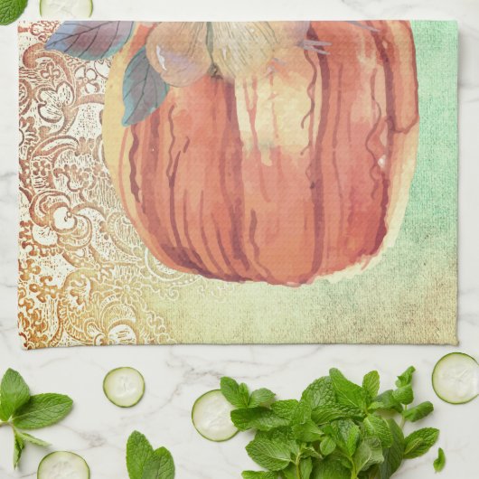 Pompoen bloemig en kant herfst elegant sinaasappel theedoek (Gevouwen)