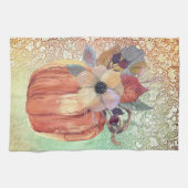 Pompoen bloemig en kant herfst elegant sinaasappel theedoek (Horizontaal)