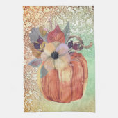 Pompoen bloemig en kant herfst elegant sinaasappel theedoek (Verticaal)