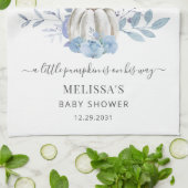 Pompoen Bloemige Baby Shower Stof Blauw Theedoek (Gevouwen)