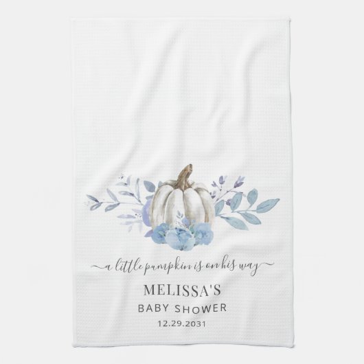 Pompoen Bloemige Baby Shower Stof Blauw Theedoek (Verticaal)