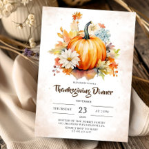 Pompoen Bloemige Herfstbladeren Thanksgiving Dinne