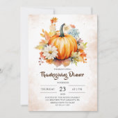 Pompoen Bloemige Herfstbladeren Thanksgiving Dinne Kaart (Voorkant)