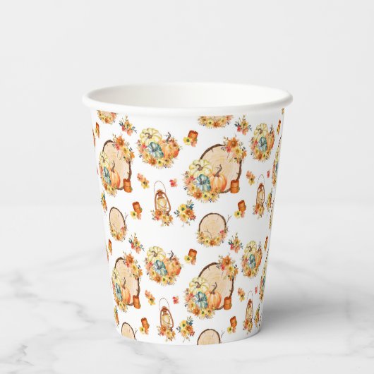 Pompoen bloemmotief papieren bekers (Achterkant)