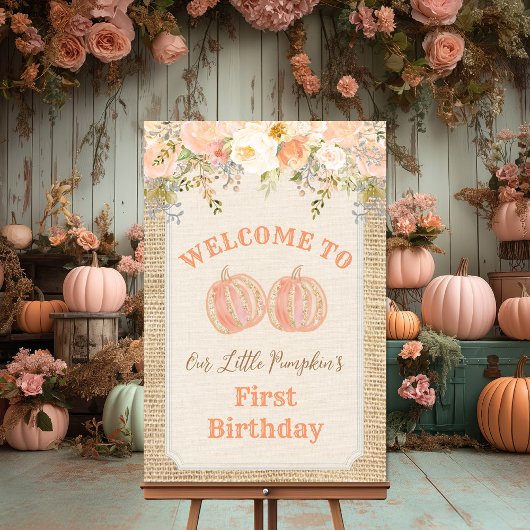 Pompoen Bloemrijke Rustieke Welkomstbord Poster