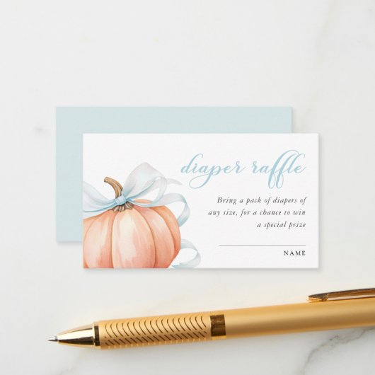 Pompoen Blue Bow Baby shower Luier Raffle Informatiekaartje (Voorkant / Achterkant in situ)