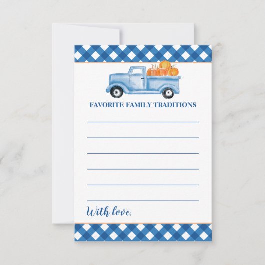 Pompoen Blue Truck Baby shower Familietradities RSVP Kaartje (Voorkant)