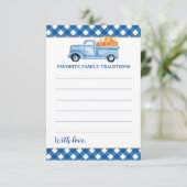 Pompoen Blue Truck Baby shower Familietradities RSVP Kaartje (Staand voorkant)