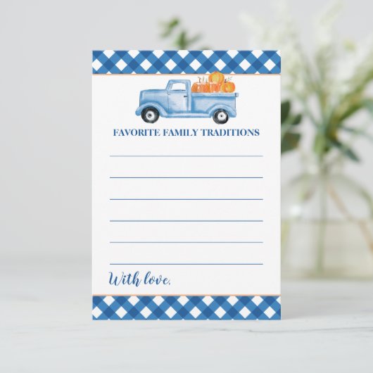 Pompoen Blue Truck Baby shower Familietradities RSVP Kaartje (Staand voorkant)
