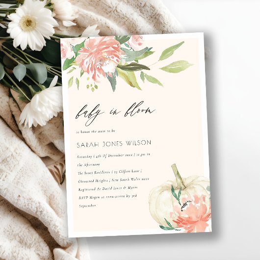 Pompoen Blush Floral Baby in Bloom Shower Invite Bedankkaart