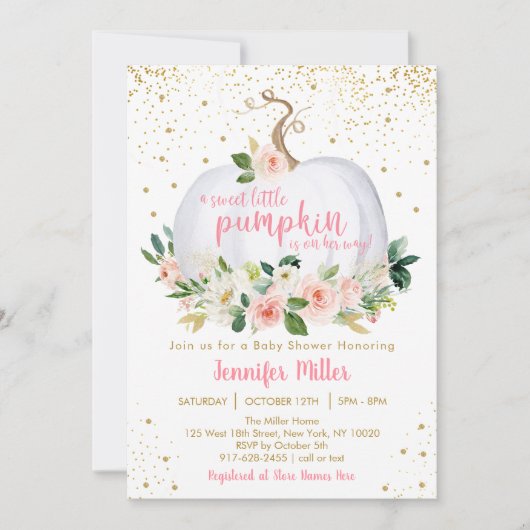 Pompoen Blush Floral Baby shower Kaart (Voorkant)