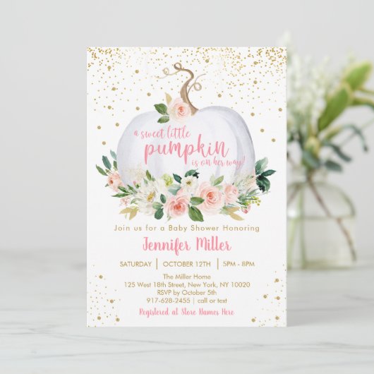 Pompoen Blush Floral Baby shower Kaart (Staand voorkant)