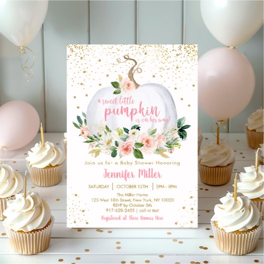 Pompoen Blush Floral Baby shower Kaart