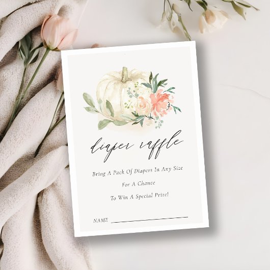 Pompoen Blush Floral Dipper Raffle Baby shower Informatiekaartje