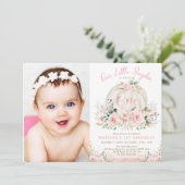  pompoen blush Roos gouden bloemen 1e verjaardag Kaart (Staand voorkant)