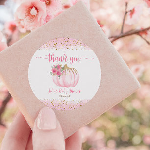 Pompoen Blush Roze Goud Baby Meisje Douche Favorie Ronde Sticker