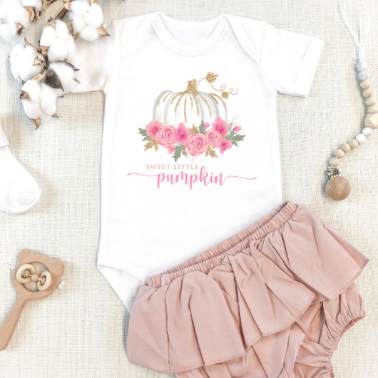 Pompoen Blush Roze Goud Bloemen Herfst Baby Meisje Romper