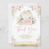 Pompoen Blush Roze Goud Bloemen Herfst Baby shower Bedankkaart (Voorkant)