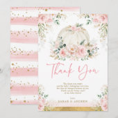 Pompoen Blush Roze Goud Bloemen Herfst Baby shower Bedankkaart (Voorkant / Achterkant)