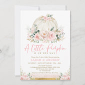 Pompoen Blush Roze Goud Bloemen Herfst Baby shower Kaart (Voorkant)