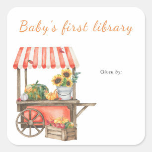 Pompoen boekplaat - baby's eerste bibliotheek vierkante sticker