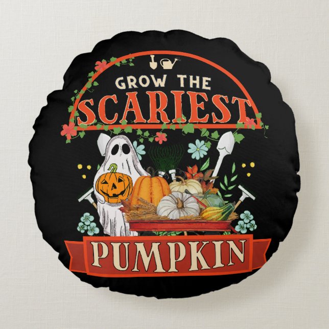 Pompoen Boer Halloween Rond Kussen (Voorkant)