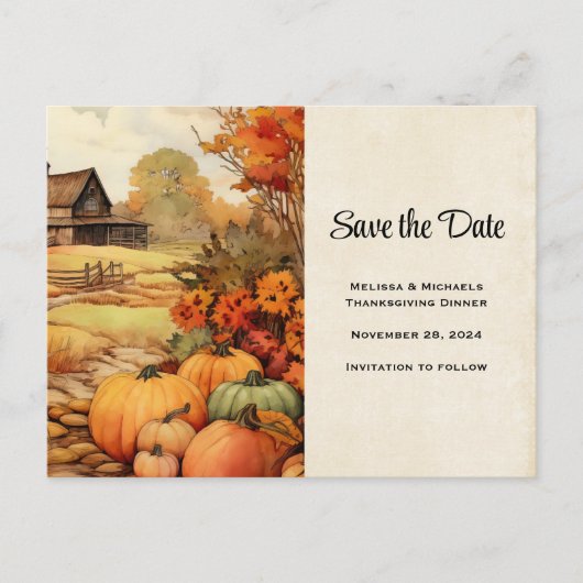 Pompoen Boerderij Herfst Oogst Thanksgiving Aankondigingskaart (Voorkant)