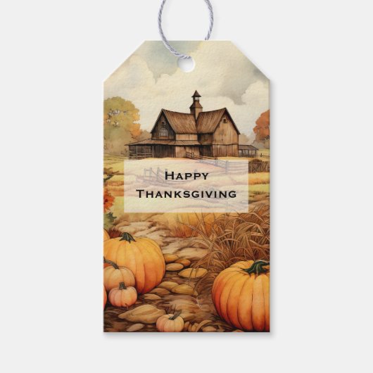 Pompoen Boerderij Herfst Oogst Thanksgiving Cadeaulabel (Voorkant)