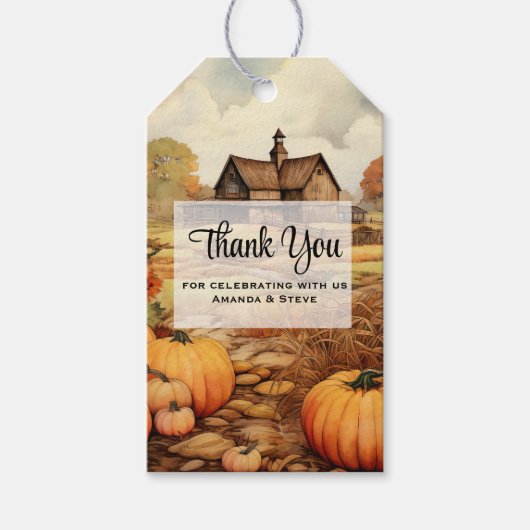 Pompoen Boerderij Herfst Oogst Thanksgiving Dank u Cadeaulabel (Voorkant)