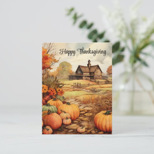 Pompoen Boerderij Herfst Oogst Thanksgiving Feestdagenkaart (Staand voorkant)