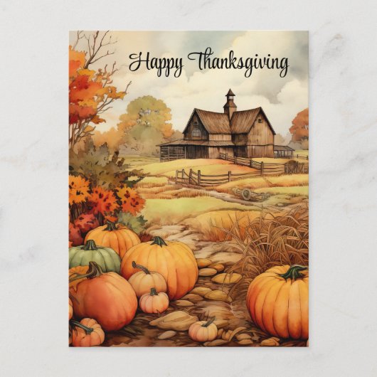 Pompoen Boerderij Herfst Oogst Thanksgiving Feestdagenkaart (Voorkant)