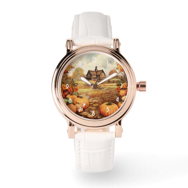 Pompoen Boerderij Herfst Oogst Thanksgiving Horloge (Voorkant)