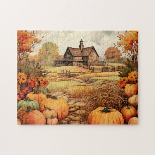 Pompoen Boerderij Herfst Oogst Thanksgiving Legpuzzel (Horizontaal)