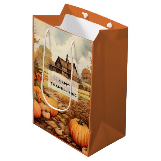 Pompoen Boerderij Herfst Oogst Thanksgiving Medium Cadeauzakje (Voorkant Gekanteld)