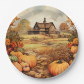Pompoen Boerderij Herfst Oogst Thanksgiving Papieren Bordje (Voorkant)