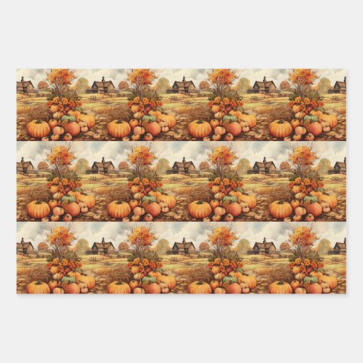 Pompoen Boerderij Herfst Oogst Thanksgiving Patroo Inpakpapier Vel (Voorkant 2)