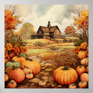 Pompoen Boerderij Herfst Oogst Thanksgiving Poster