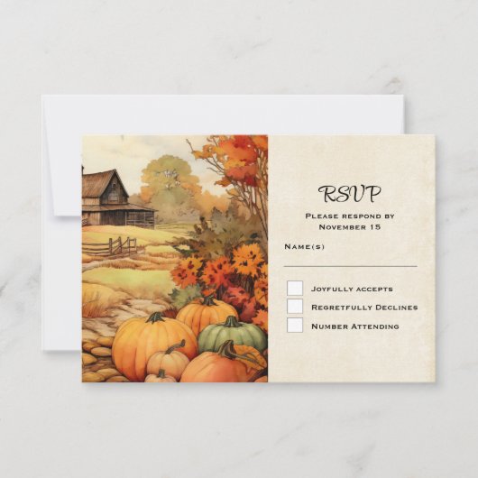 Pompoen Boerderij Herfst Oogst Thanksgiving RSVP Kaartje (Voorkant)