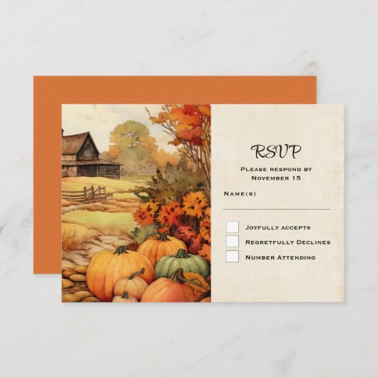 Pompoen Boerderij Herfst Oogst Thanksgiving RSVP Kaartje (Voorkant / Achterkant)