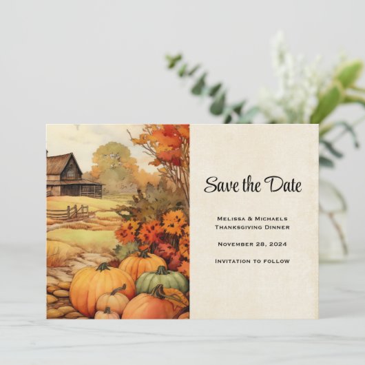 Pompoen Boerderij Herfst Oogst Thanksgiving Save The Date (Staand voorkant)