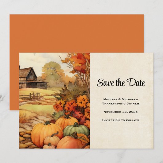 Pompoen Boerderij Herfst Oogst Thanksgiving Save The Date (Voorkant / Achterkant)