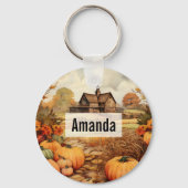 Pompoen Boerderij Herfst Oogst Thanksgiving Sleutelhanger (Achterkant)